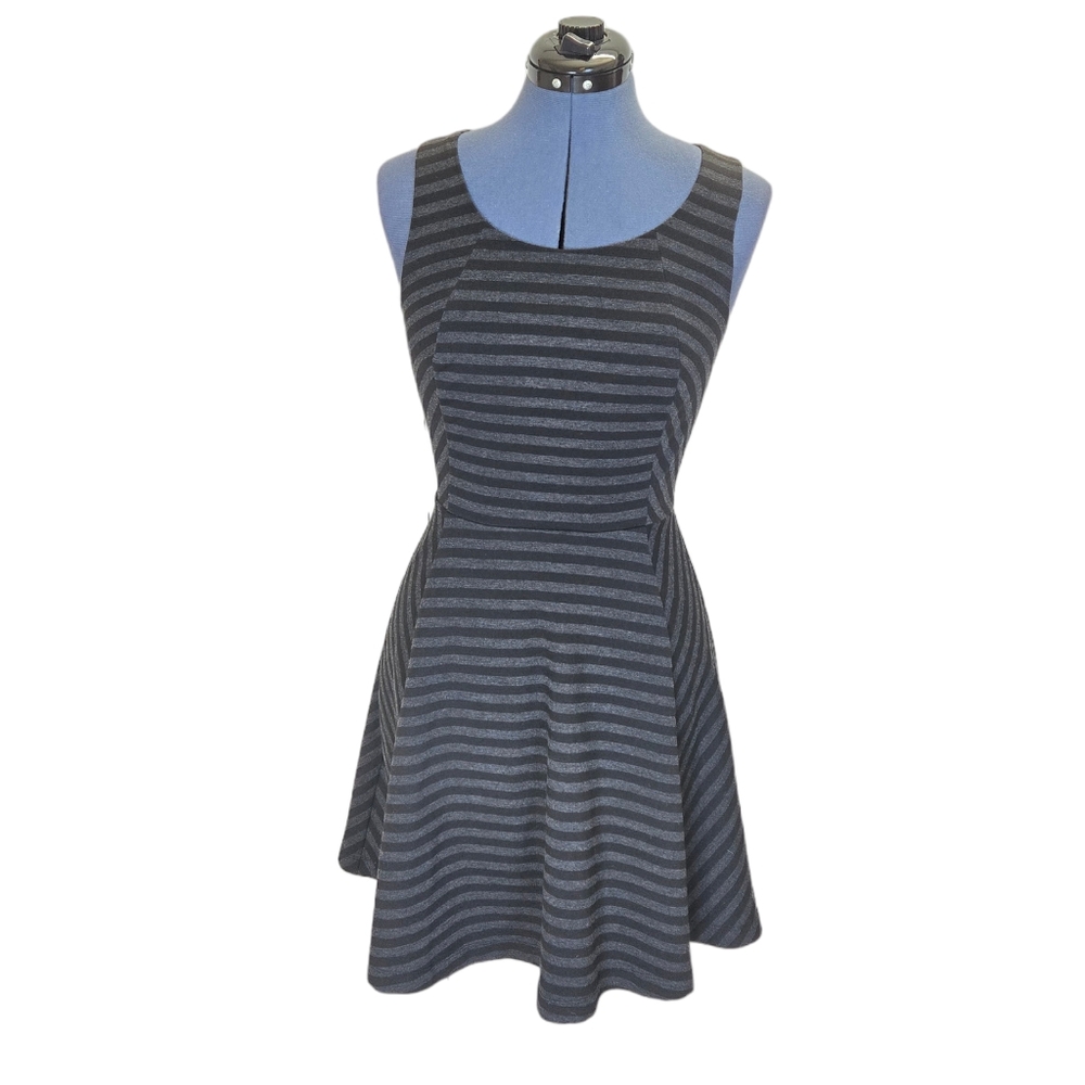 Express black and gray striped sleeveless round neck skater dress small
